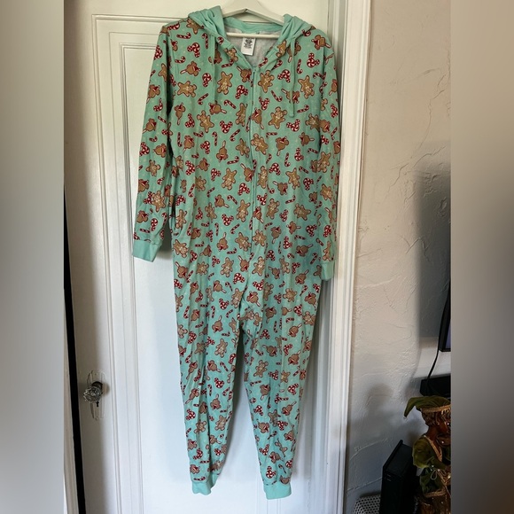 Disney Mickey Mouse Gingerbread Onesie XL – Christmas Pajamas, Mint Green Hooded - Picture 3 of 11